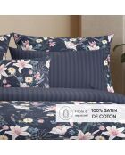 Set de 2 taies d'oreiller satin de coton Fleur de minuit Bleu foncé - 2 x (63 x 63 cm)