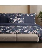 Set de 2 taies d'oreiller satin de coton Fleur de minuit Bleu foncé - 2 x (63 x 63 cm)
