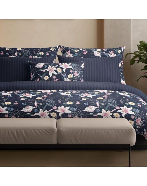 Set de 2 taies d'oreiller satin de coton Fleur de minuit Bleu foncé - 2 x (63 x 63 cm)