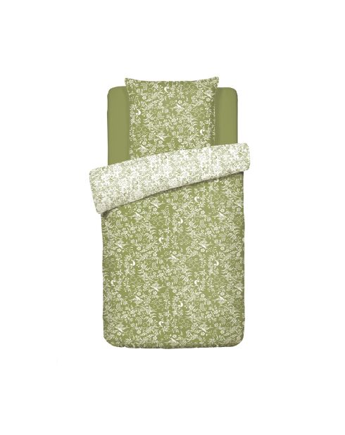 Parure housse de couette satin de coton Birds Vert olive