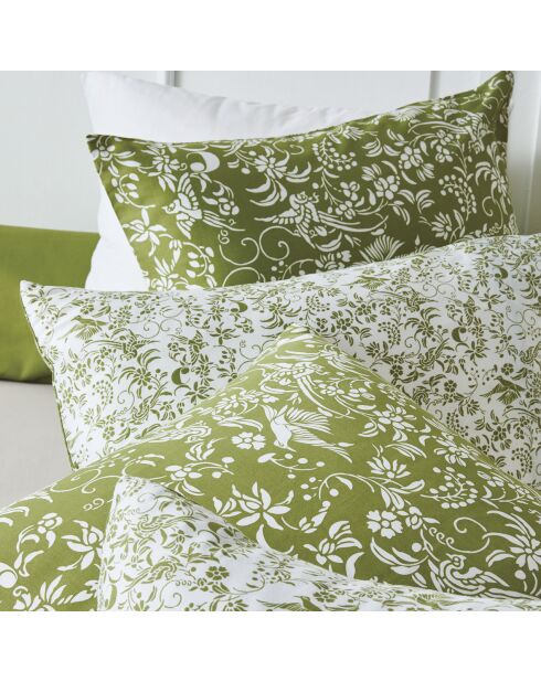 Parure housse de couette satin de coton Birds Vert olive