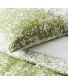 Parure housse de couette satin de coton Birds Vert olive