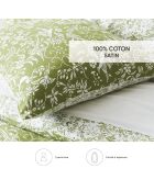 Parure housse de couette satin de coton Birds Vert olive