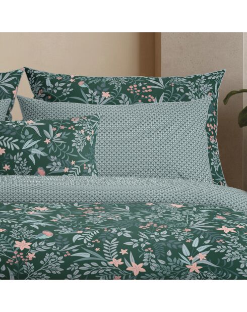 Set de 2 taies d'oreiller satin de coton Forêt enchantée Vert - 2 x (63 x 63 cm)
