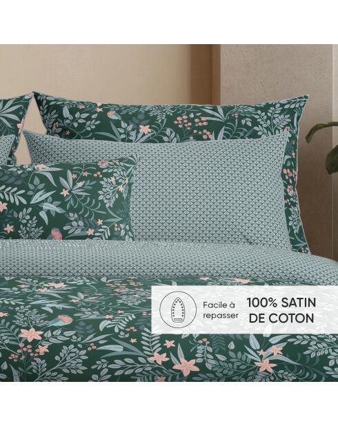 Set de 2 taies d'oreiller satin de coton Forêt enchantée Vert - 2 x (63 x 63 cm)