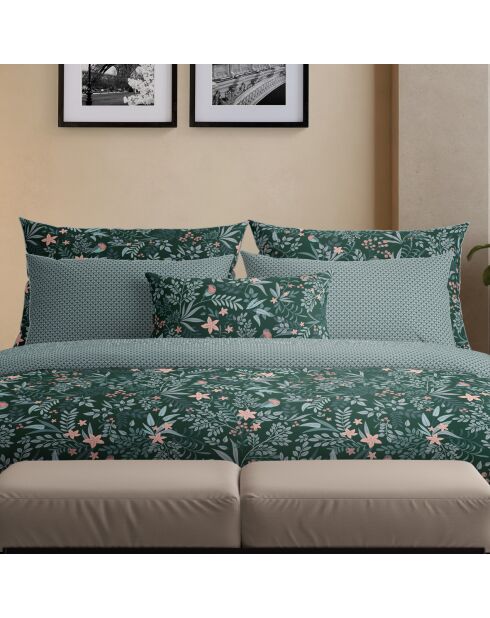 Set de 2 taies d'oreiller satin de coton Forêt enchantée Vert - 2 x (63 x 63 cm)