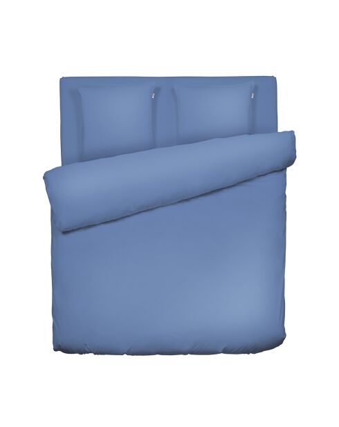Housse de couette + 2 taies d'oreiller satin de coton Uni Bleu
