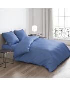 Housse de couette + 2 taies d'oreiller satin de coton Uni Bleu