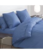 Housse de couette + 2 taies d'oreiller satin de coton Uni Bleu