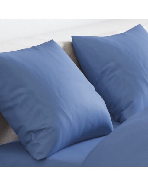 Housse de couette + 2 taies d'oreiller satin de coton Uni Bleu