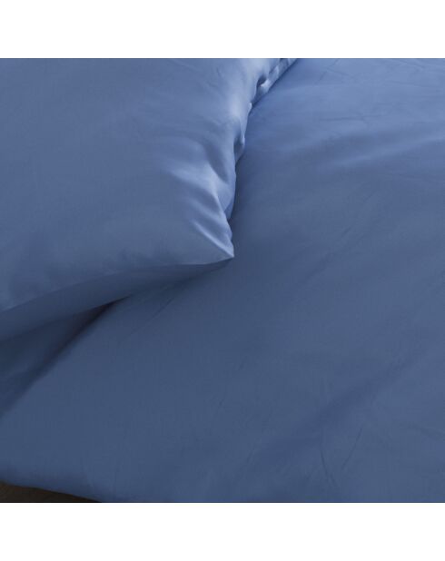 Housse de couette + 2 taies d'oreiller satin de coton Uni Bleu