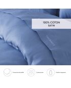 Housse de couette + 2 taies d'oreiller satin de coton Uni Bleu