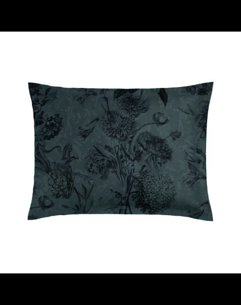 Set de 2 taies d'oreiller satin de coton Flore Noir / Gris - 50 x 70 cm