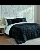 Set de 2 taies d'oreiller satin de coton Flore Noir / Gris - 50 x 70 cm