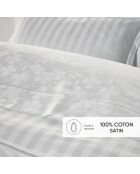 Taie d'oreiller satin de coton tissé Jacquard Petites Fleurs Blanc - 50 x 70 cm