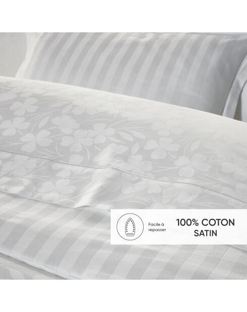 Taie d'oreiller satin de coton tissé Jacquard Petites Fleurs Blanc - 50 x 70 cm