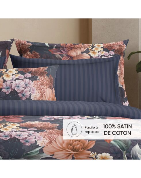 Set de 2 taies d'oreiller satin de coton Douceur caramel Bleu foncé