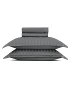 Parure drap plat + drap-housse + taies rectangles satin de coton rayure tissé dobby - Dobby stripe woven Gris foncé