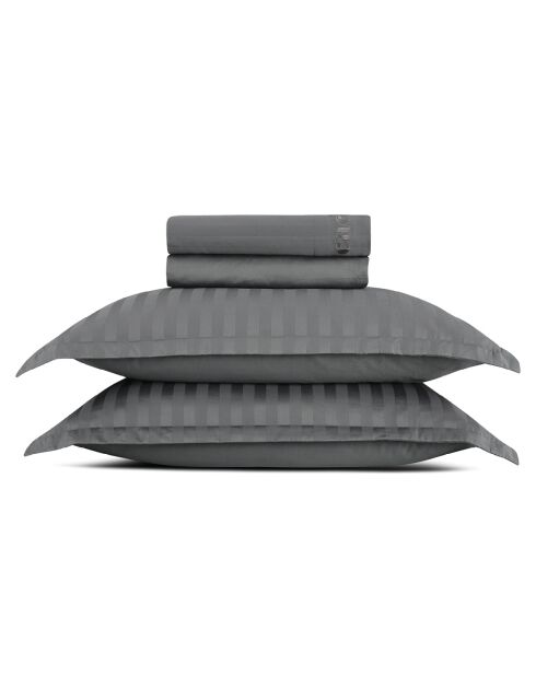 Parure drap plat + drap-housse + taies rectangles satin de coton rayure tissé dobby - Dobby stripe woven Gris foncé