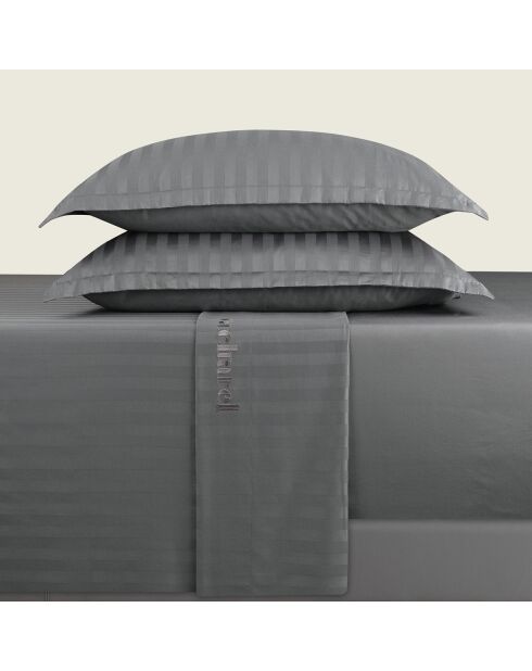 Parure drap plat + drap-housse + taies rectangles satin de coton rayure tissé dobby - Dobby stripe woven Gris foncé