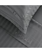 Parure drap plat + drap-housse + taies rectangles satin de coton rayure tissé dobby - Dobby stripe woven Gris foncé
