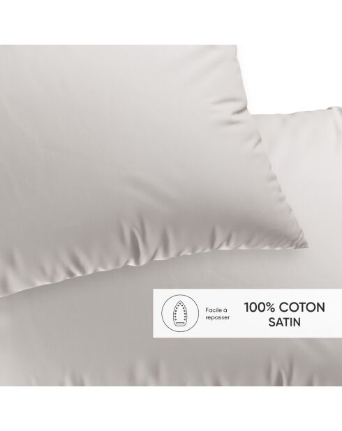 Set de 2 taies d'oreiller satin de coton Uni Taupe - 50 x 70 cm