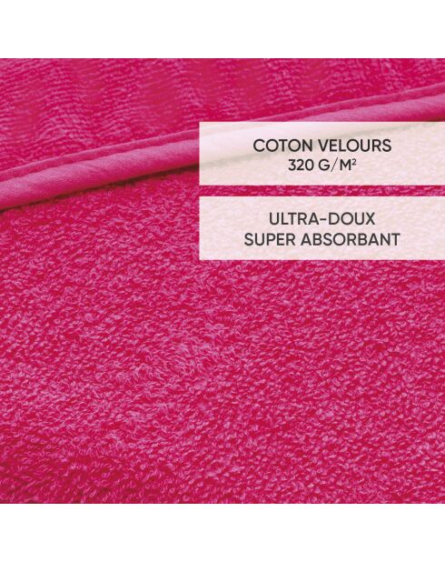 Cape de bain bébe en 100% coton super absorbant fuchsia - 70 x 70 cm