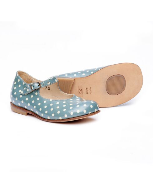 Babies en cuir 1216 verni azur à pois