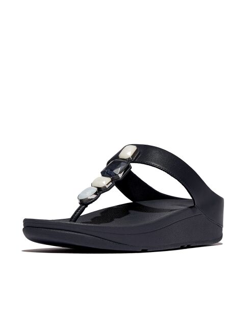 Tongs Fino en cuir multi-strass bleu marine