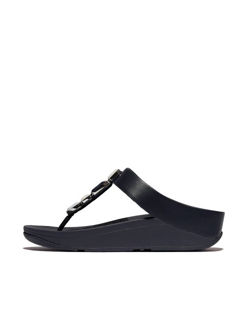 Tongs Fino en cuir multi-strass bleu marine