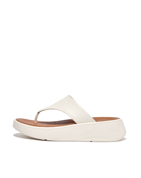 F-Mode teenslippers van crèmekleurig leer met plateauzool