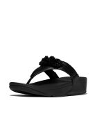 Tongs en cuir Lulu à chaîne perlée noires
