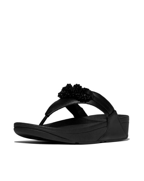 Tongs en cuir Lulu à chaîne perlée noires