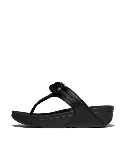 Tongs en cuir Lulu à chaîne perlée noires