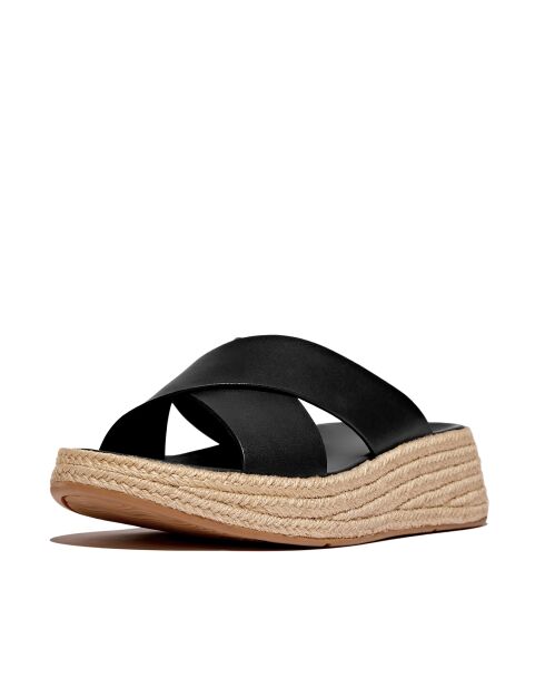 Mules F-Mode à plateforme en cuir noires