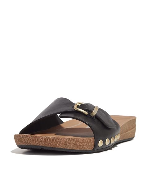 Mules en cuir à boucle réglable Iqushion noires
