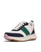 Baskets F-Mode Flow en cuir et daim bleu marine / vert / blanc