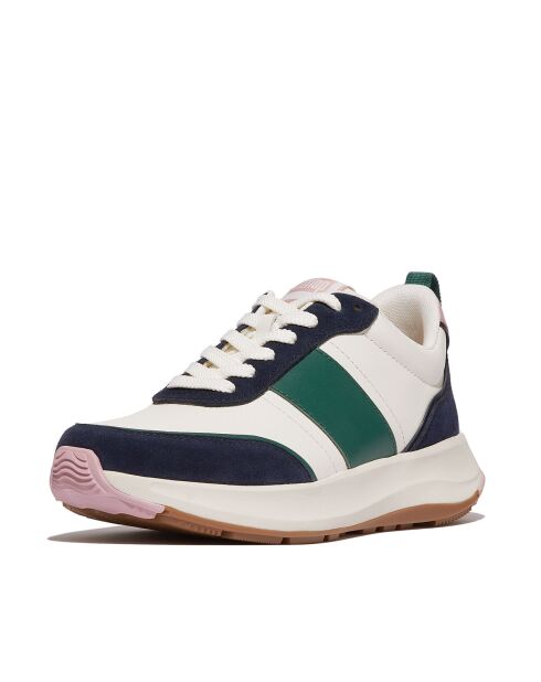 Baskets F-Mode Flow en cuir et daim bleu marine / vert / blanc