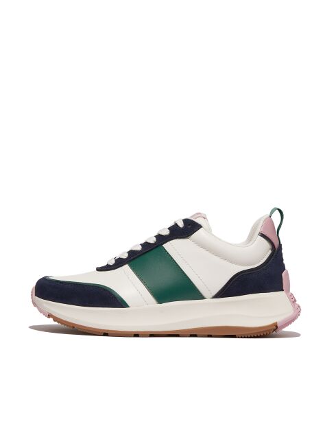 Baskets F-Mode Flow en cuir et daim bleu marine / vert / blanc