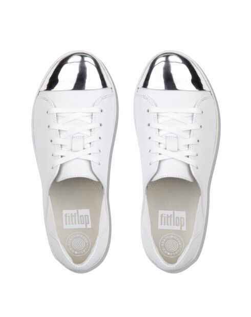 Weiße F-Sporty-Sneakers aus Leder mit verspiegelter Zehenpartie