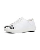 Weiße F-Sporty-Sneakers aus Leder mit verspiegelter Zehenpartie