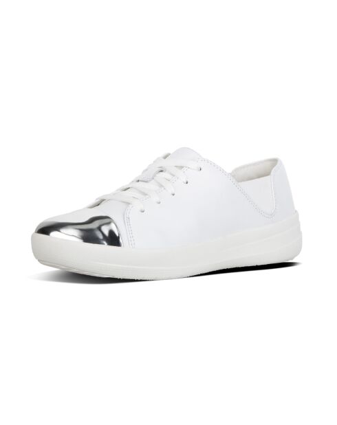 Weiße F-Sporty-Sneakers aus Leder mit verspiegelter Zehenpartie