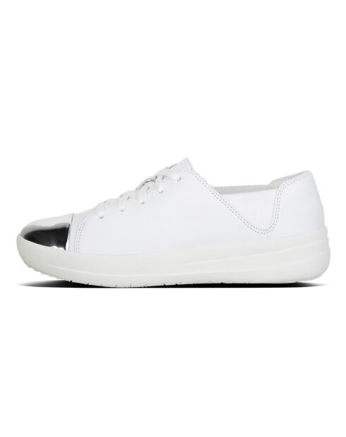 Weiße F-Sporty-Sneakers aus Leder mit verspiegelter Zehenpartie