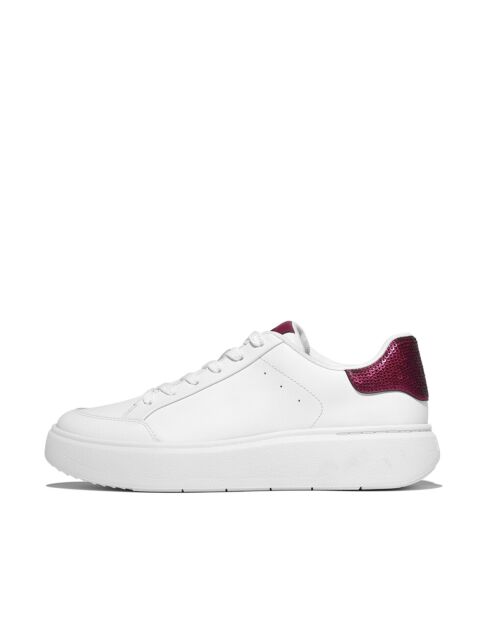 Sneakers en cuir à paillettes blanches/rubis