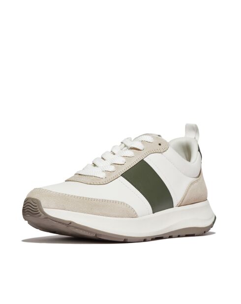 Baskets F-Mode Flow en cuir blanc / vert safari