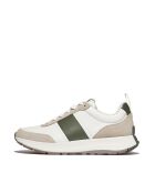 Baskets F-Mode Flow en cuir blanc / vert safari