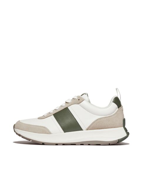 Baskets F-Mode Flow en cuir blanc / vert safari