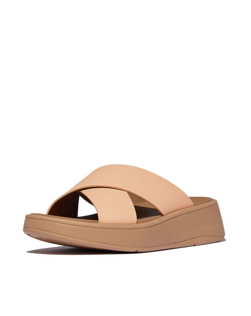 Mules plateforme en cuir F-Mode beiges