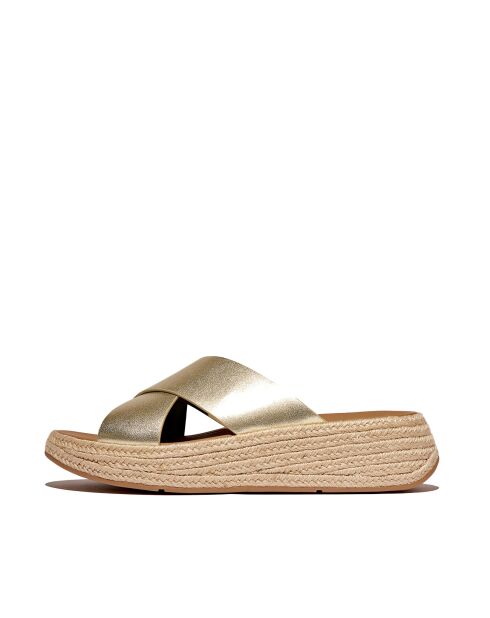 Mules F-Mode à plateforme en cuir dorées