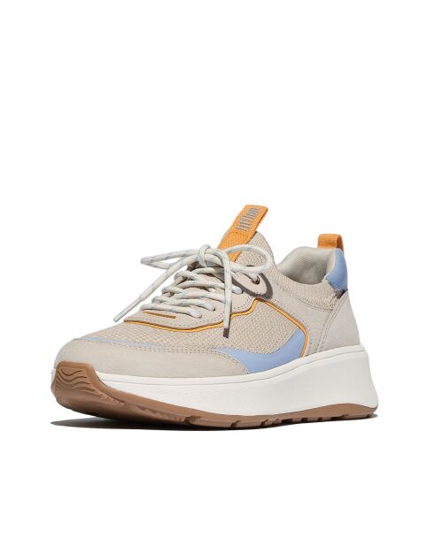 Baskets F-Mode daim & maille à lacets beige Paris / bleu ciel